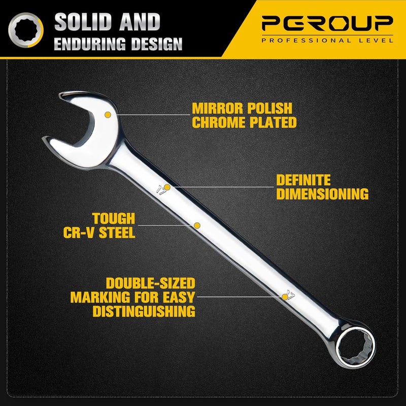 pgroup 17mm Metric Combination Wrench, CR-V Steel with Mirror Polish, 12-Point Design, 15-Degree Offset, Perfect for Auto Repair, Household, Car & Truck Emergency - Image 2